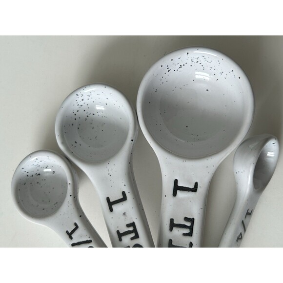 Ceramic Nesting Measuring Spoons Black & White Speckled 4 Kitchen Cooking - Picture 4 of 5